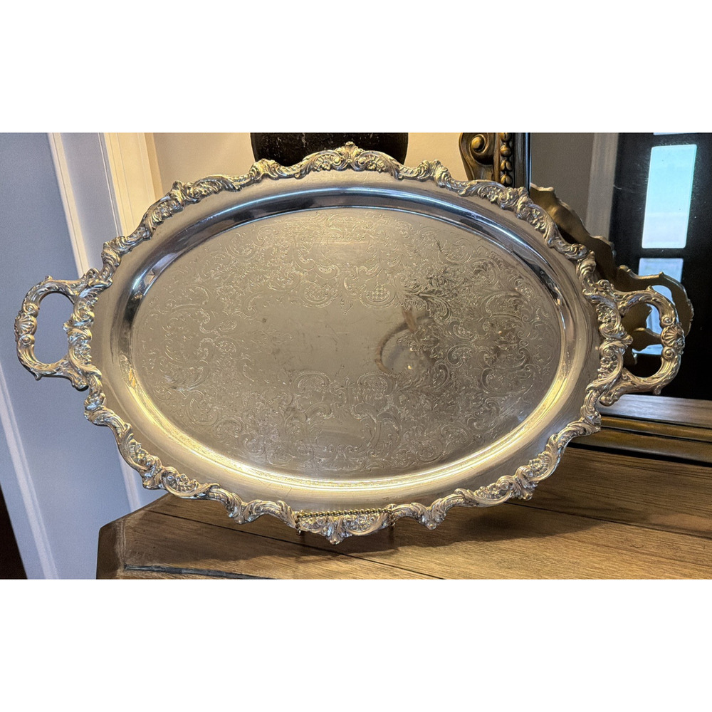 Vintage Wilcox Silverplate Serving Tray A352N – Large Heavy Ornate Oval